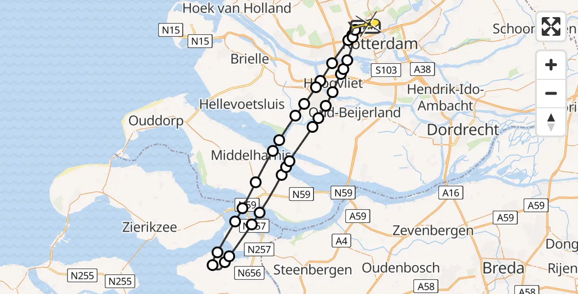 Routekaart van de vlucht: Lifeliner 2 naar Rotterdam The Hague Airport, Vliegveldweg