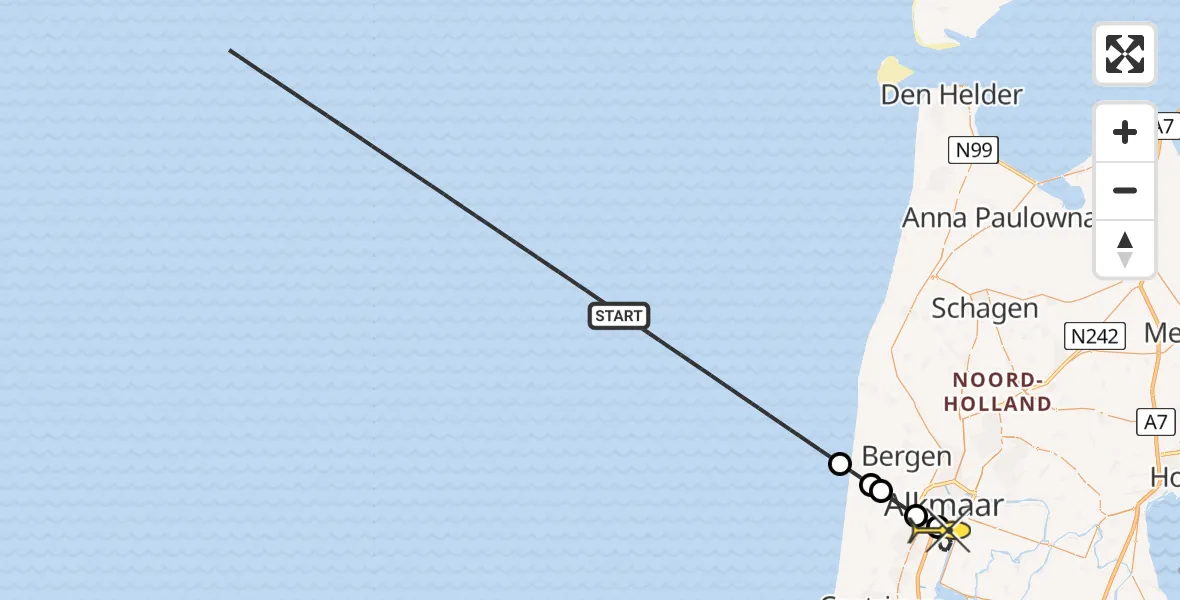 Routekaart van de vlucht: Kustwachthelikopter naar Alkmaar, Parelweg