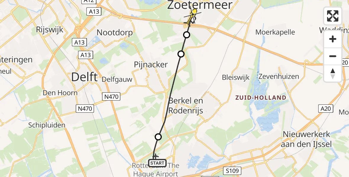 Routekaart van de vlucht: Lifeliner 2 naar Zoetermeer, Van Stolberglaan