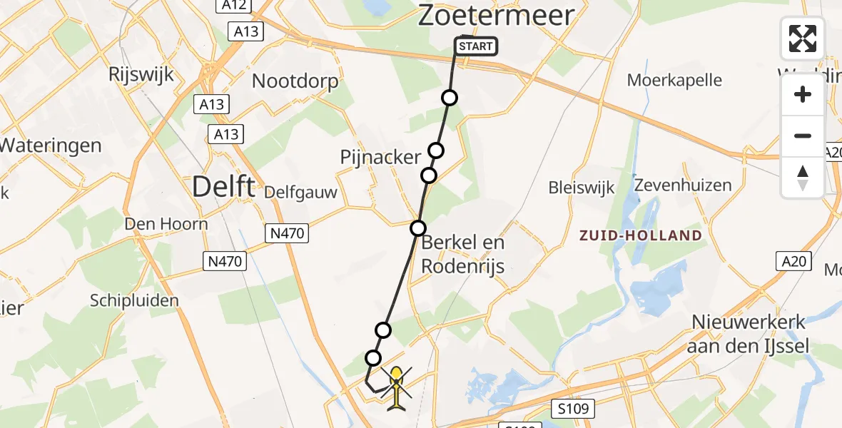 Routekaart van de vlucht: Lifeliner 2 naar Rotterdam The Hague Airport, Zwanewater