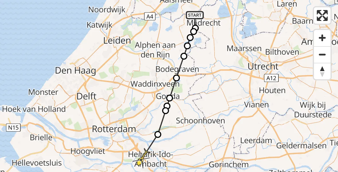 Routekaart van de vlucht: Politiehelikopter naar Ridderkerk, De Hoef Oostzijde