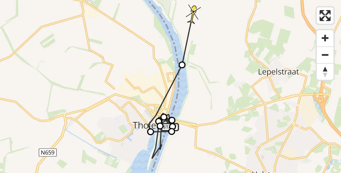 Routekaart van de vlucht: Politiehelikopter naar Nieuw-Vossemeer, Schelde-Rijnweg