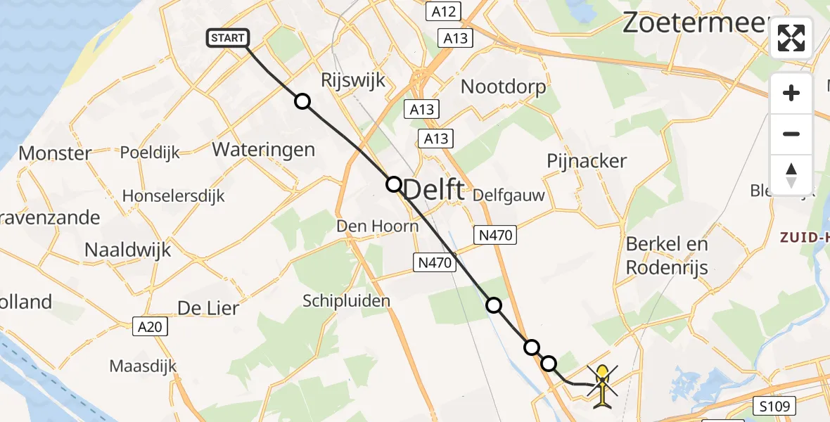 Routekaart van de vlucht: Lifeliner 2 naar Rotterdam The Hague Airport, Beilenstraat