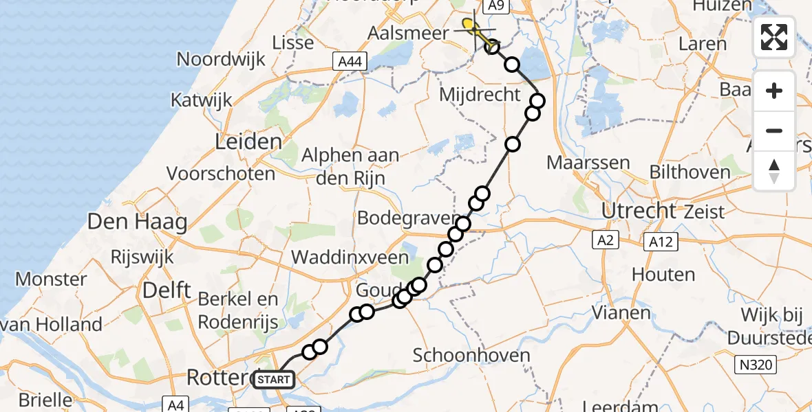 Routekaart van de vlucht: Politieheli naar Amstelveen, Burgaslaan