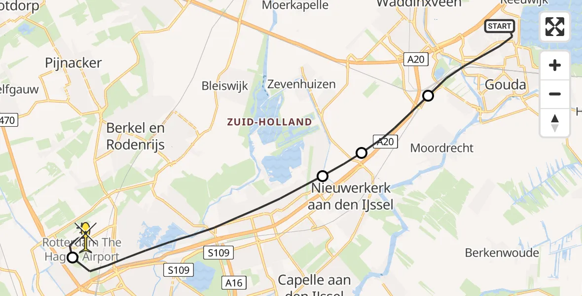 Routekaart van de vlucht: Lifeliner 2 naar Rotterdam The Hague Airport, Ridder van Catsweg