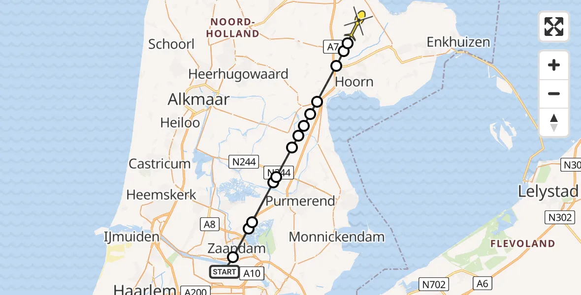 Routekaart van de vlucht: Lifeliner 1 naar Oostwoud, Symon Spiersweg