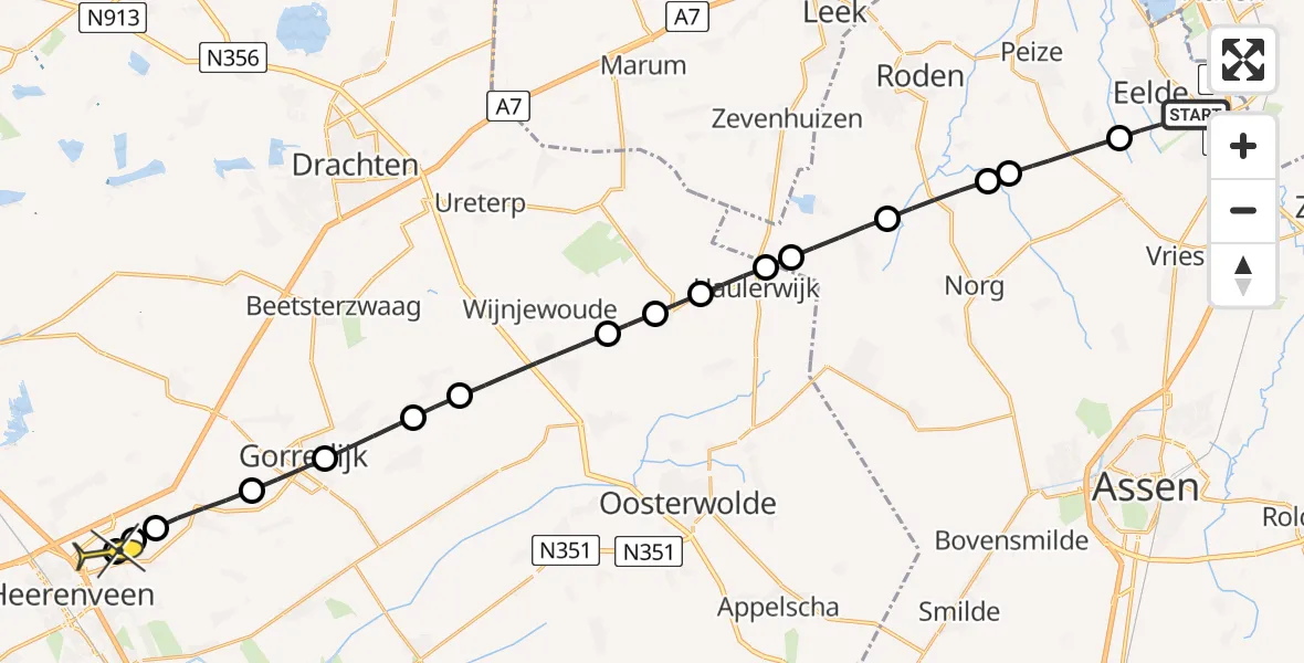 Routekaart van de vlucht: Lifeliner 4 naar Heerenveen, Lugtenbergerweg