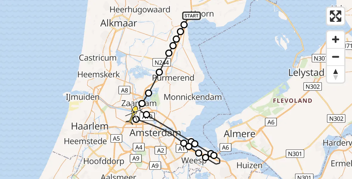 Routekaart van de vlucht: Lifeliner 1 naar Amsterdam Heliport, Nieuwe Sloot