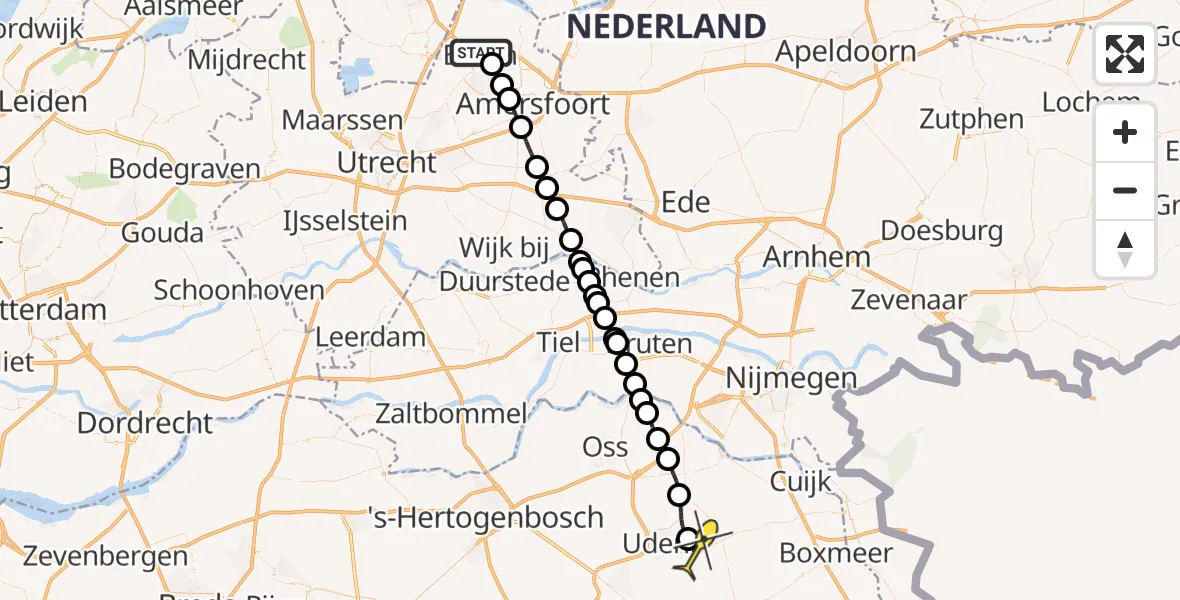 Routekaart van de vlucht: Lifeliner 3 naar Vliegbasis Volkel, August Janssenweg