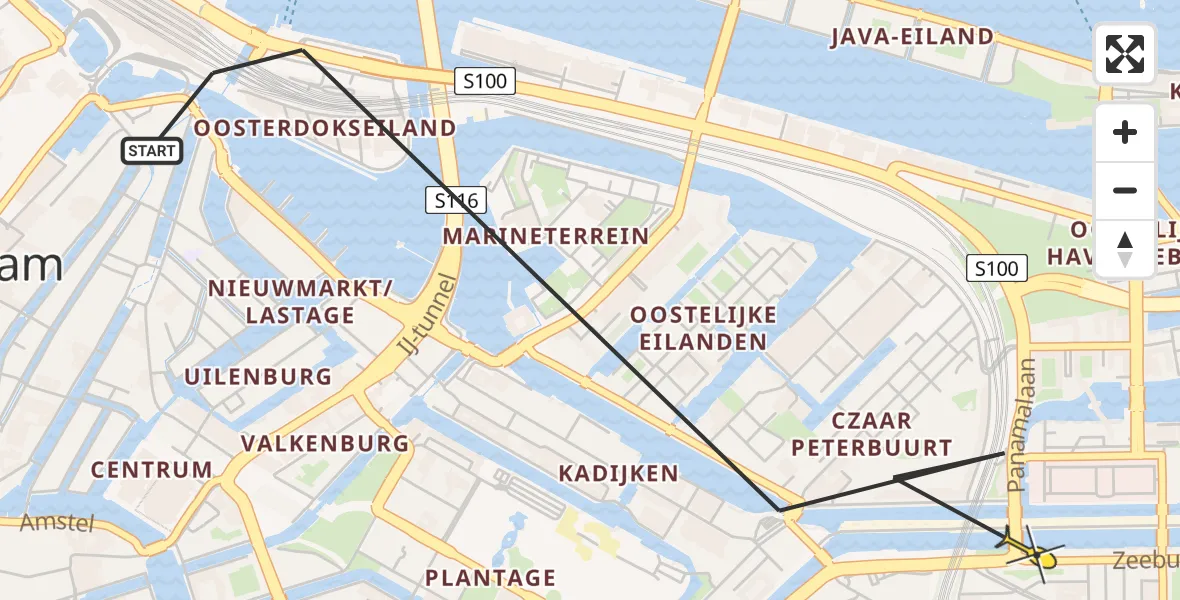 Vluchtroute Politiehelikopter van Amsterdam naar Amsterdam