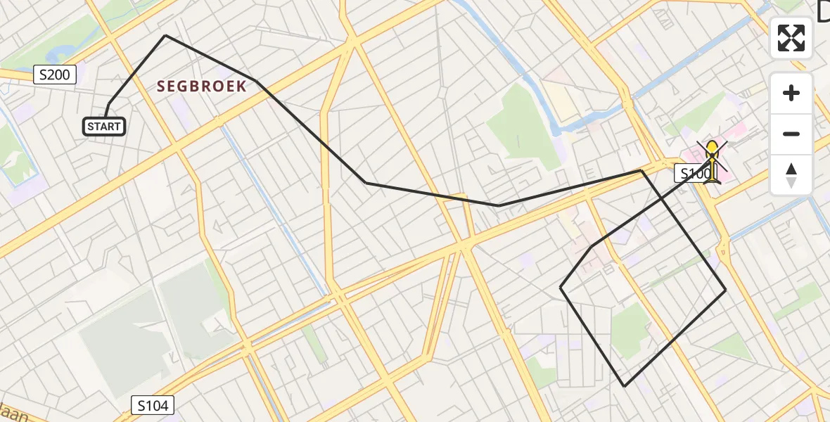 Routekaart van de vlucht: Lifeliner 2 naar Den Haag, Herschelstraat