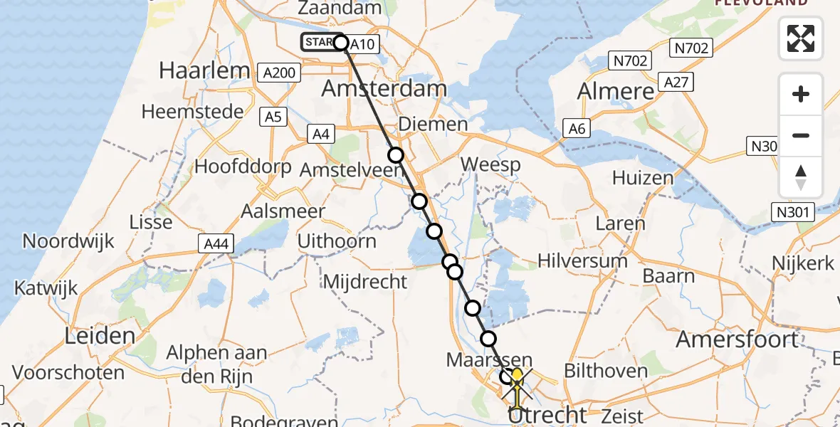 Routekaart van de vlucht: Lifeliner 1 naar Utrecht, Westhavenweg