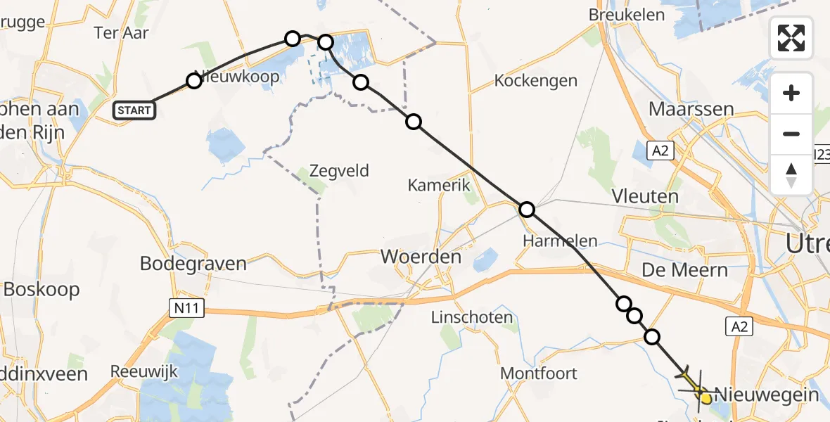 Routekaart van de vlucht: Politieheli naar Utrecht, Nieuwkoopseweg