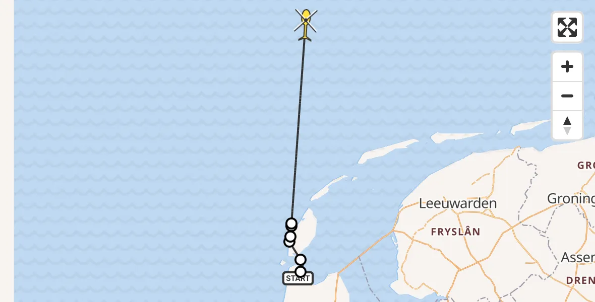 Routekaart van de vlucht: Kustwachthelikopter naar Oostoeverweg