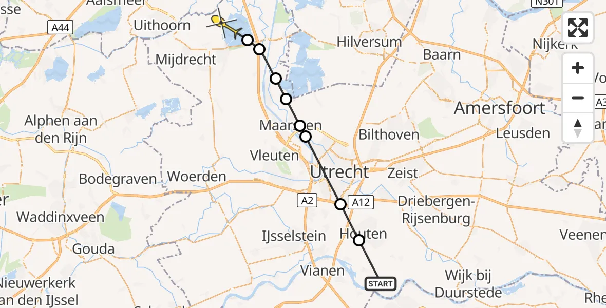 Routekaart van de vlucht: Politiehelikopter naar Vinkeveen, Molenpad