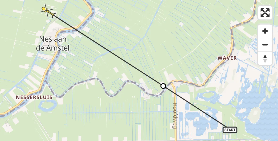 Routekaart van de vlucht: Politieheli naar Amstelveen, Waver