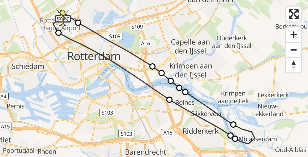 Routekaart van de vlucht: Lifeliner 2 naar Rotterdam The Hague Airport, HSL-Zuid