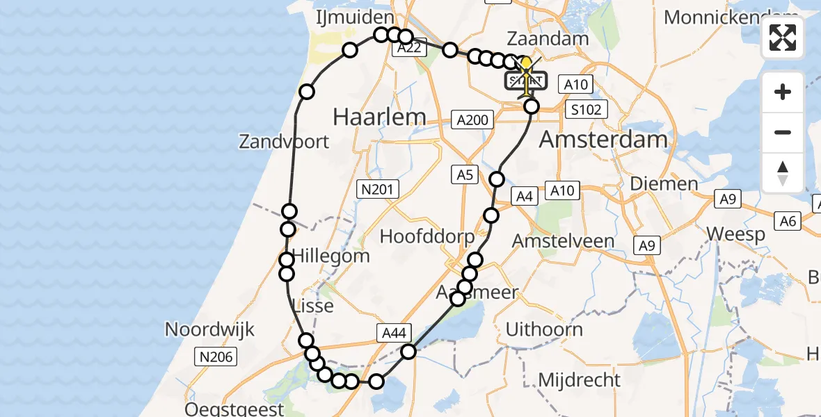 Routekaart van de vlucht: Lifeliner 1 naar Amsterdam Heliport, Elbaweg