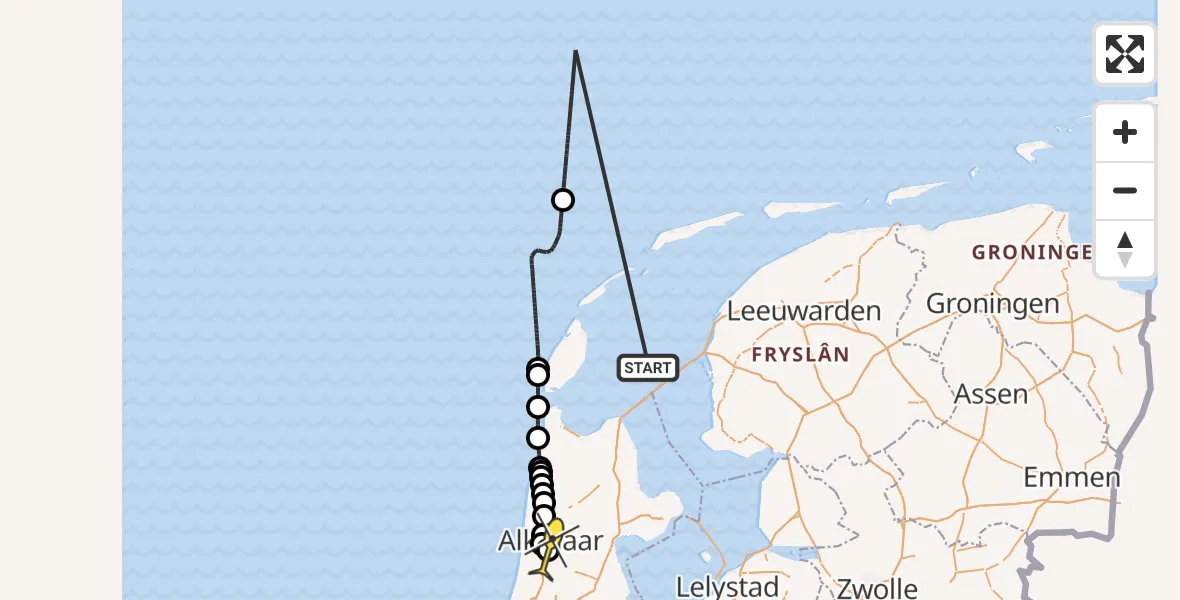 Routekaart van de vlucht: Kustwachthelikopter naar Alkmaar, Parelweg