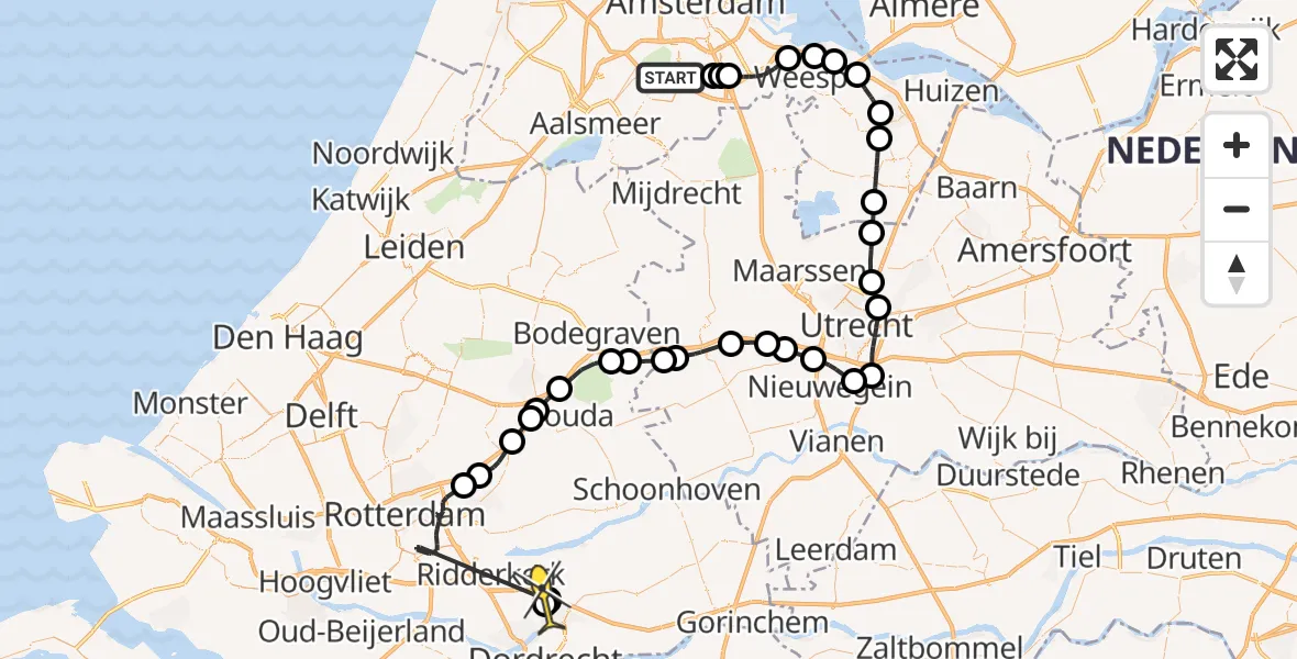 Routekaart van de vlucht: Politieheli naar Alblasserdam, Fanny Blankers-Koenlaan