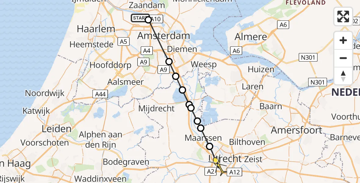 Routekaart van de vlucht: Lifeliner 1 naar Utrecht, Hemweg