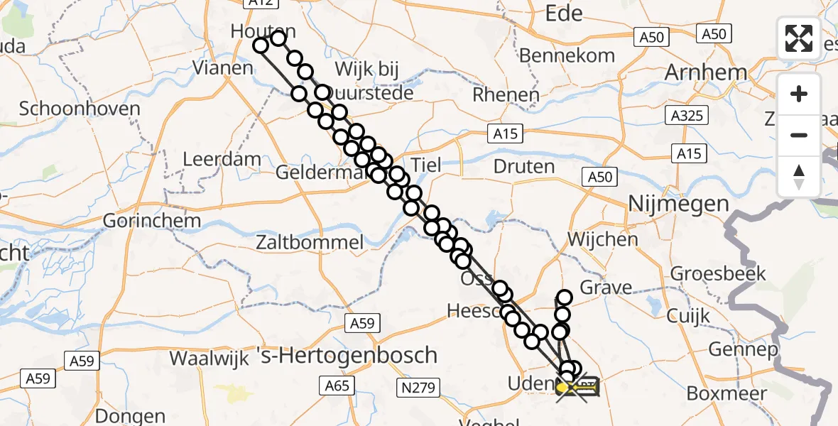 Routekaart van de vlucht: Lifeliner 3 naar Vliegbasis Volkel, Houtvennen