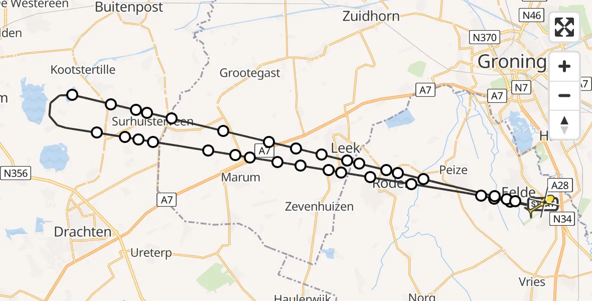 Routekaart van de vlucht: Lifeliner 4 naar Groningen Airport Eelde, Molenweg