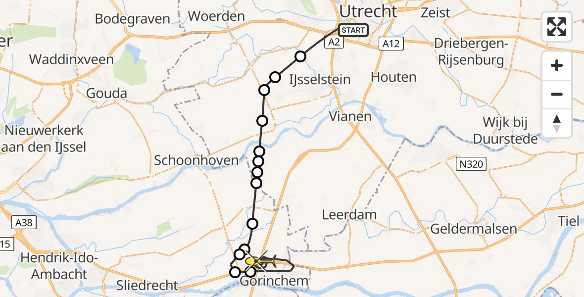 Routekaart van de vlucht: Lifeliner 1 naar Gorinchem, Orteliuslaan