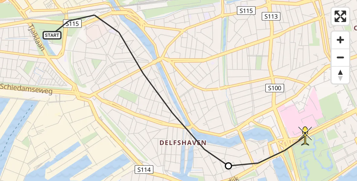 Routekaart van de vlucht: Lifeliner 2 naar Erasmus MC, Jan Kruijffstraat