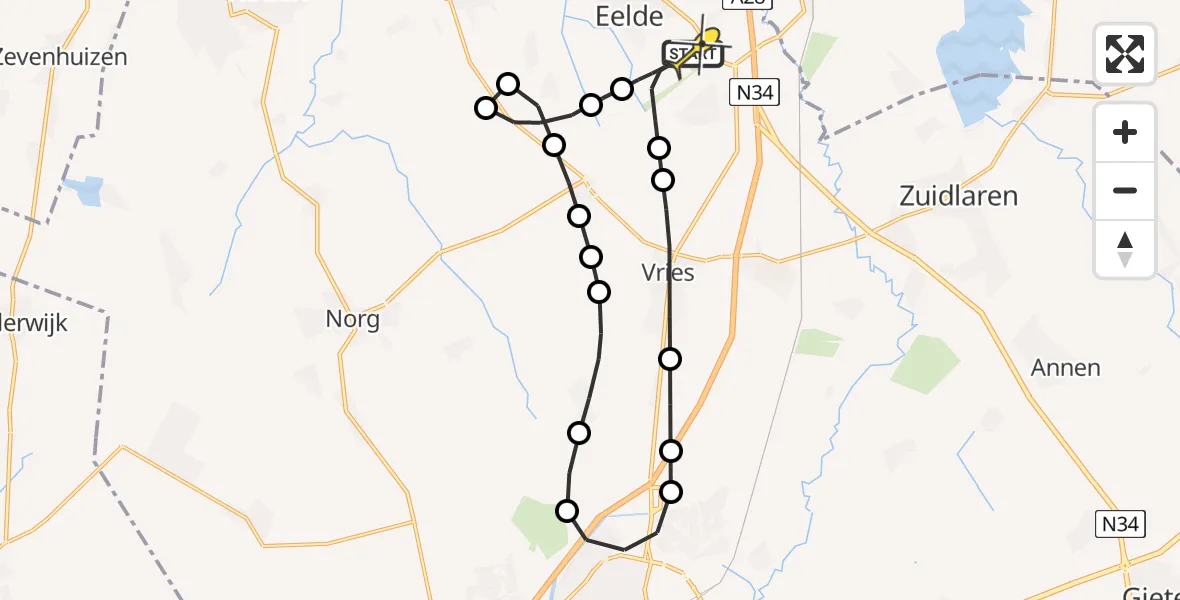 Routekaart van de vlucht: Lifeliner 4 naar Groningen Airport Eelde, Lugtenbergerweg