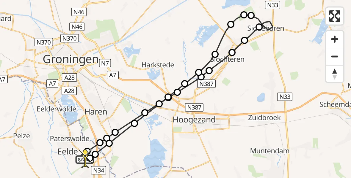 Routekaart van de vlucht: Lifeliner 4 naar Groningen Airport Eelde, Eskampenweg