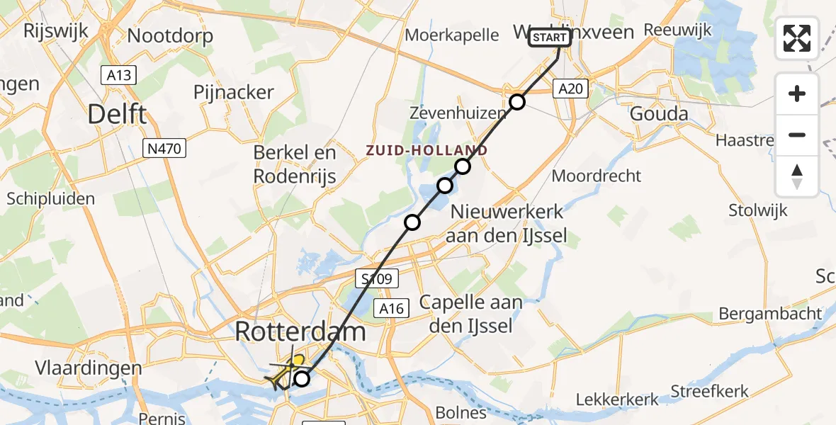 Routekaart van de vlucht: Lifeliner 2 naar Erasmus MC, Klaproos