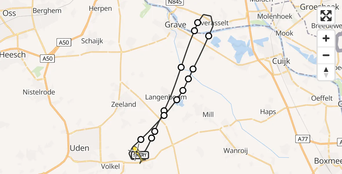 Routekaart van de vlucht: Lifeliner 3 naar Vliegbasis Volkel, Zeelandsedijk