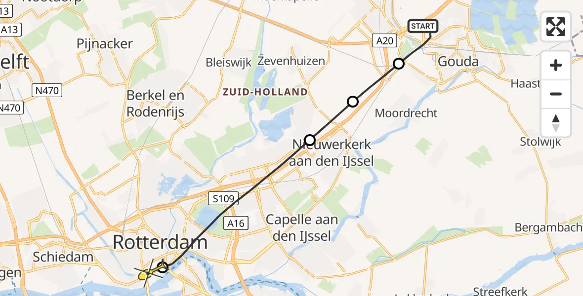 Routekaart van de vlucht: Lifeliner 2 naar Erasmus MC, Heuvellaan