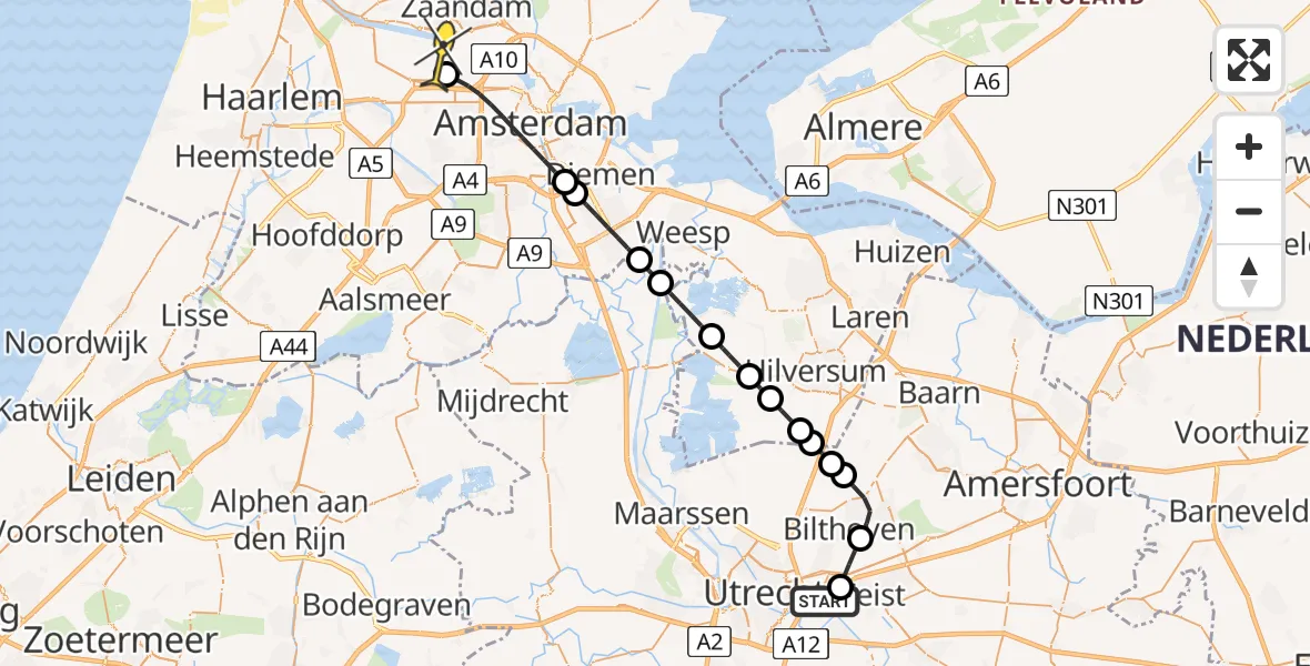 Routekaart van de vlucht: Lifeliner 1 naar Amsterdam Heliport, Jenalaan