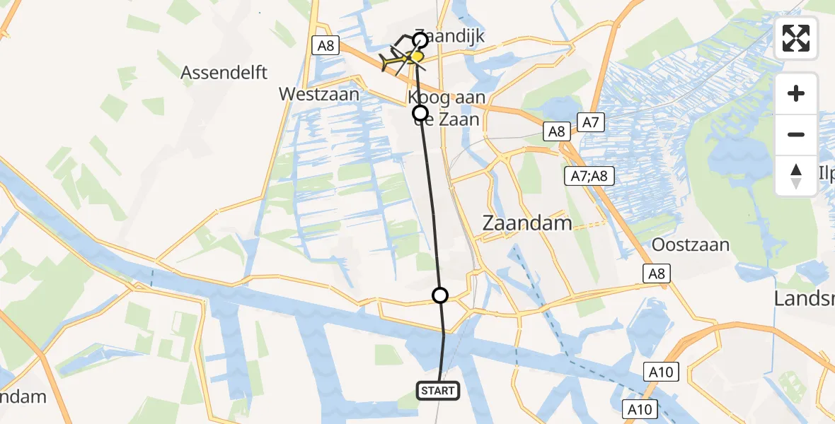 Routekaart van de vlucht: Lifeliner 1 naar Zaandijk, Hoofdtocht