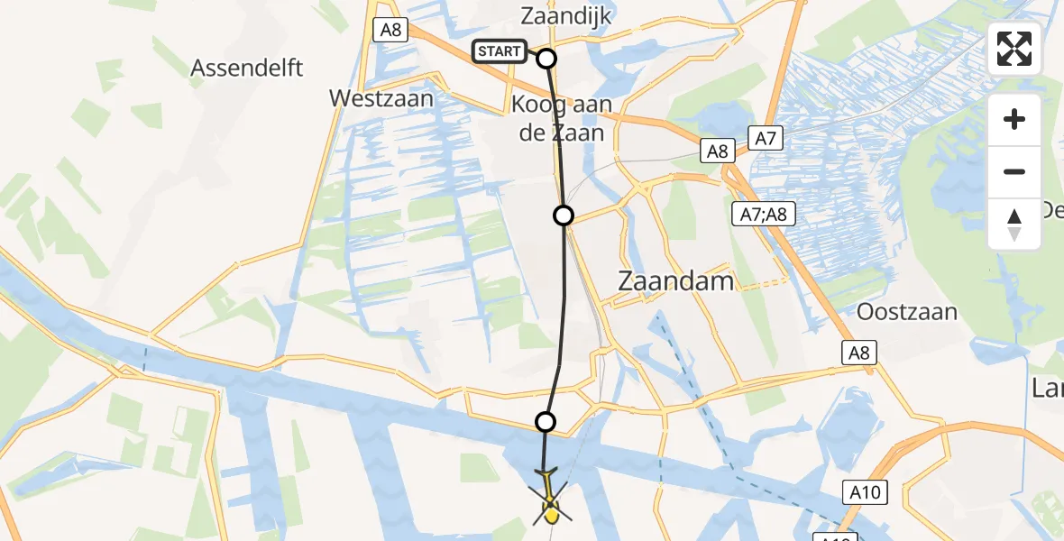 Routekaart van de vlucht: Lifeliner 1 naar Amsterdam Heliport, Verzetstraat