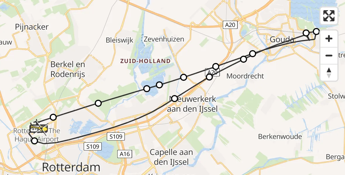 Routekaart van de vlucht: Lifeliner 2 naar Rotterdam The Hague Airport, Bovendijk