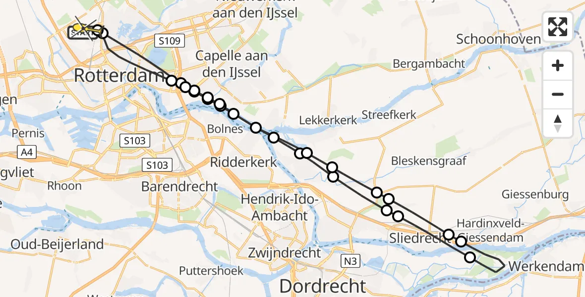 Routekaart van de vlucht: Lifeliner 2 naar Rotterdam The Hague Airport, Gilze-Rijenstraat