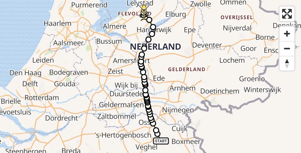 Routekaart van de vlucht: Traumahelikopter naar Lelystad Airport, Zeelandsedijk