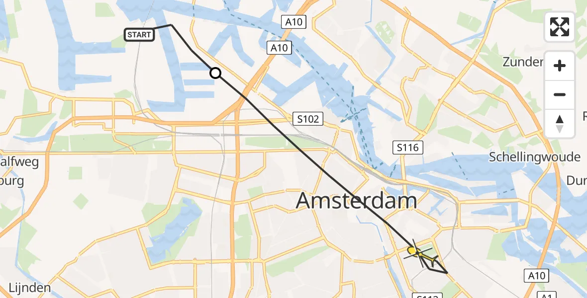 Routekaart van de vlucht: Lifeliner 1 naar Amsterdam, Vrolikstraat