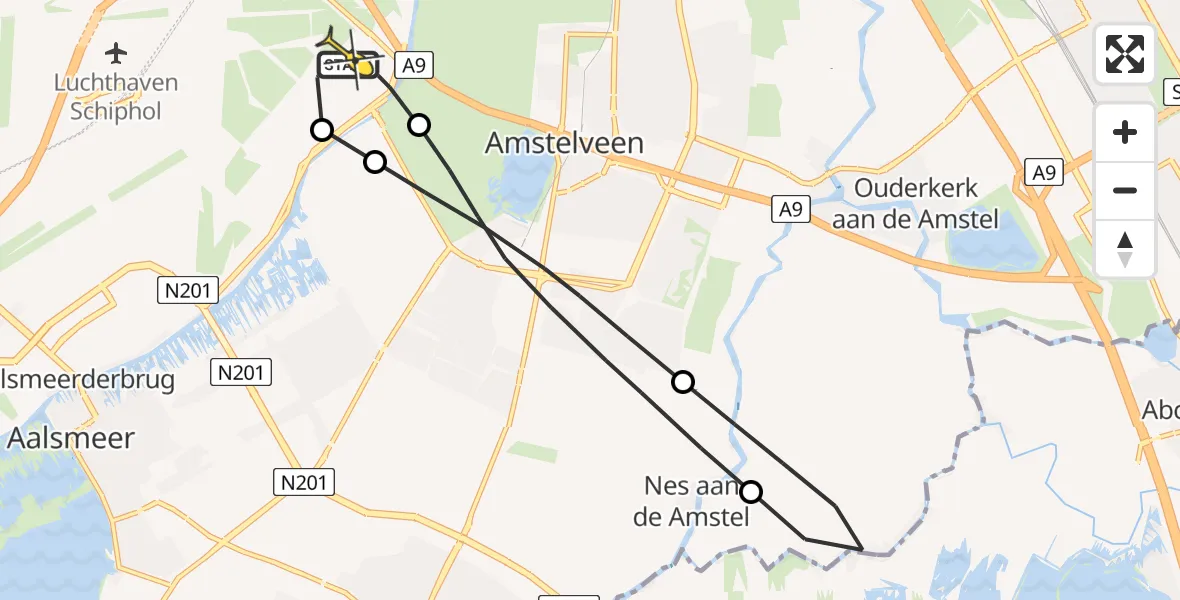 Routekaart van de vlucht: Politieheli naar Schiphol, Kraayveldstraat