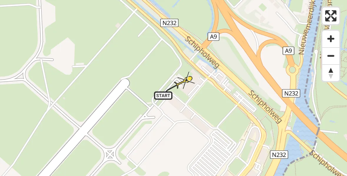 Vluchtroute Politiehelikopter van Schiphol naar Schiphol