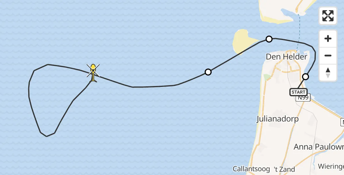 Routekaart van de vlucht: Kustwachthelikopter naar Oostoeverweg