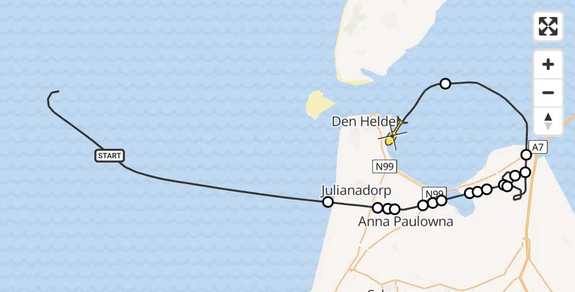 Routekaart van de vlucht: Kustwachthelikopter naar Den Helder, Het Nieuwe Diep