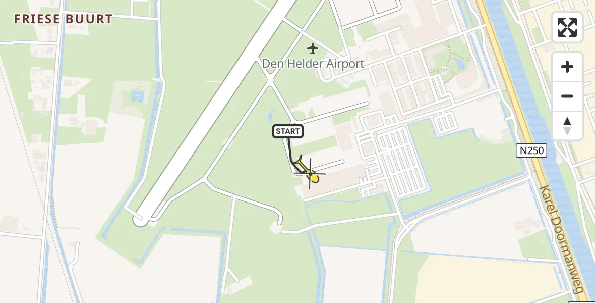 Vluchtroute Kustwachthelikopter van Vliegveld De Kooy naar Vliegveld De Kooy