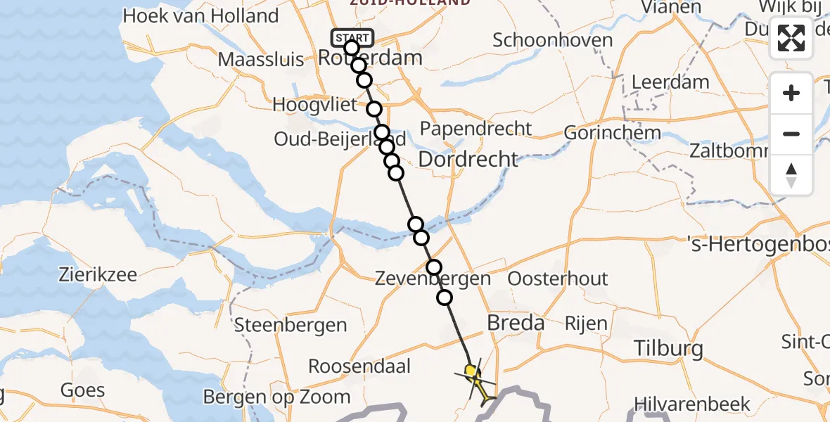 Routekaart van de vlucht: Lifeliner 2 naar Rijsbergen, Zouteveenstraat