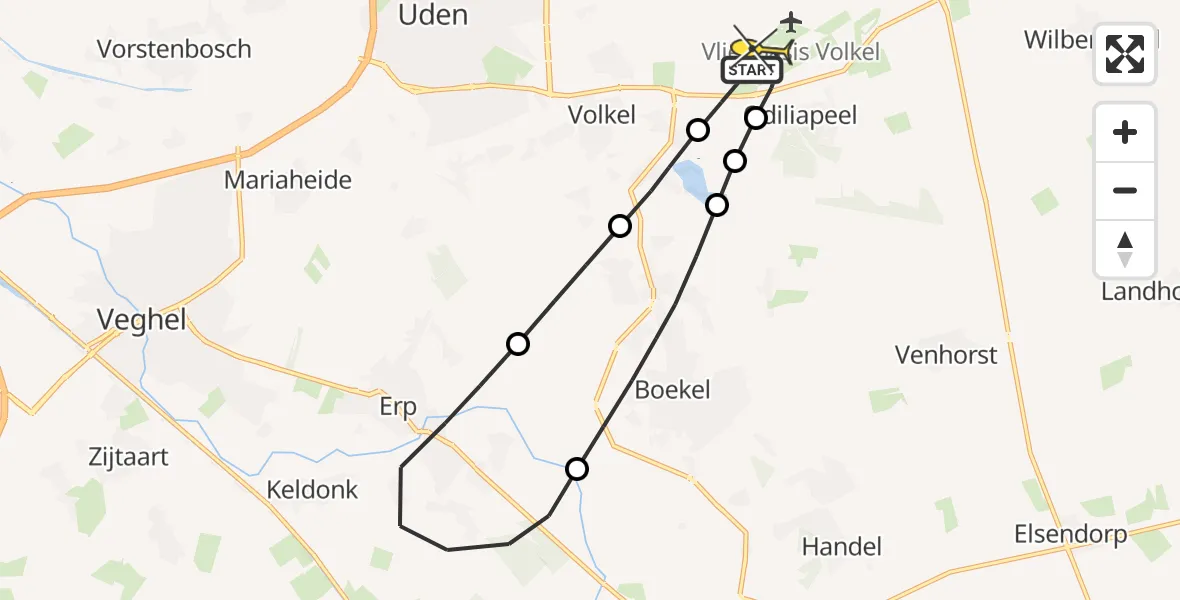 Routekaart van de vlucht: Lifeliner 3 naar Vliegbasis Volkel, Biesthoeksche Loop