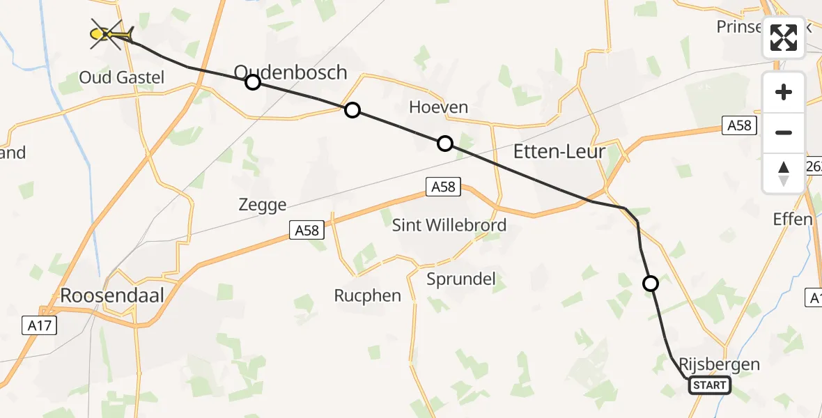 Routekaart van de vlucht: Lifeliner 2 naar Oud Gastel, Tiggeltsebergstraat