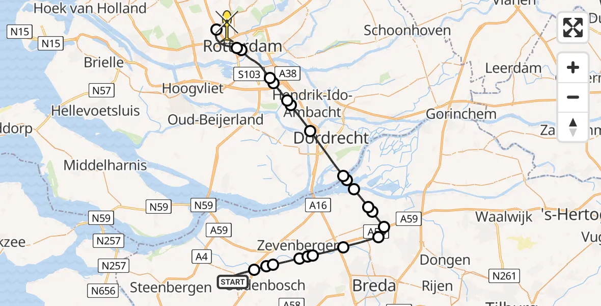 Routekaart van de vlucht: Lifeliner 2 naar Rotterdam The Hague Airport, Dulderstraat